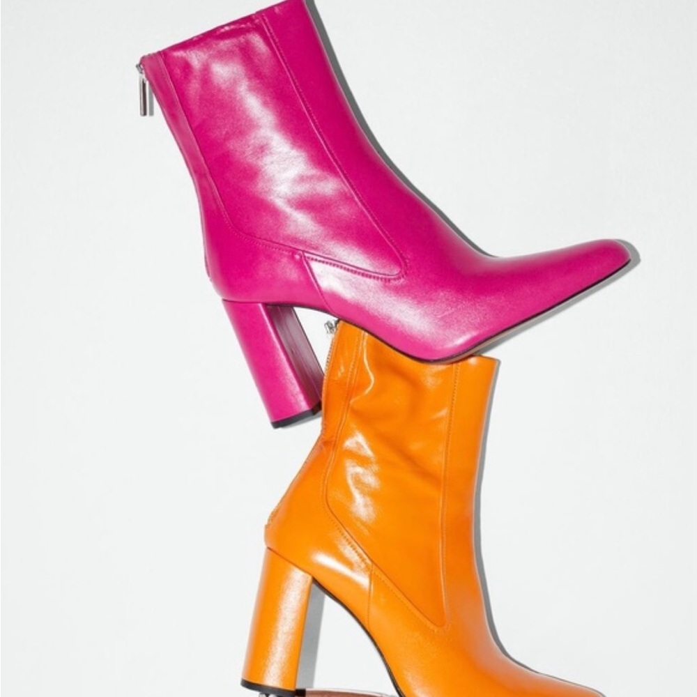 Zara Vibrant Pink leather Heeled Boots